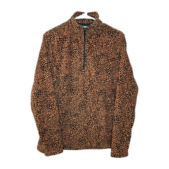 Lands' End Sweaters - Land's End Women Cheetah Print Pullover 1/4 Zip Front Fleece Sweater M
